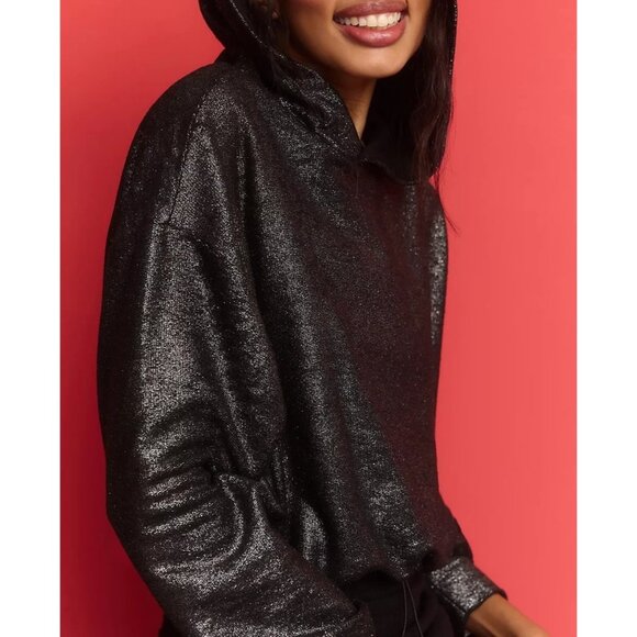 Pilcro Women's Anthropologie Foil Metallic Oversized Black Hoodie Size XL - Picture 1 of 7